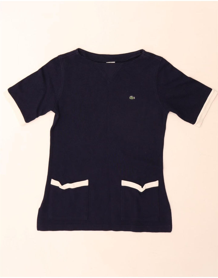 Camiseta feminina Lacoste tamanho superior 39 algodão colorblock azul marinho médio