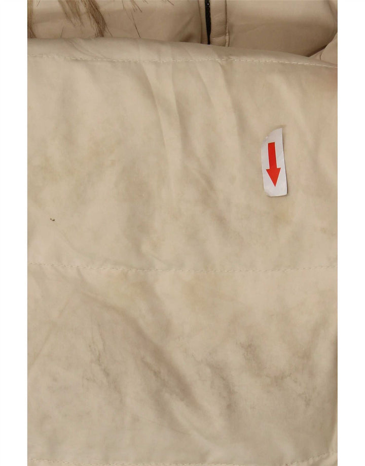 Casaco acolchoado feminino Zara UK 14 grande poliéster branco