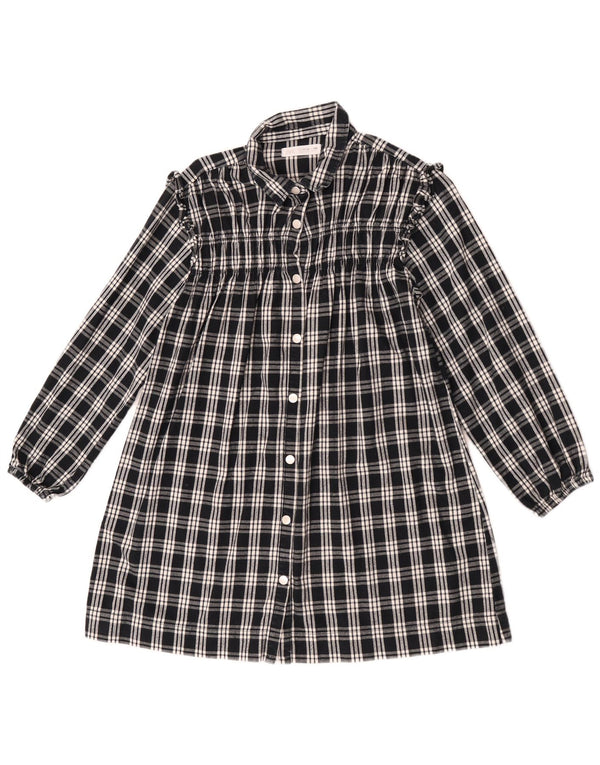 Zara Vestido camisa de manga comprida para meninas 11-12 anos preto xadrez algodão