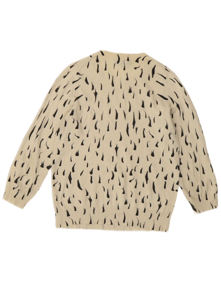 Suéter feminino Jaeger com gola redonda e algodão manchado branco pequeno UK 8