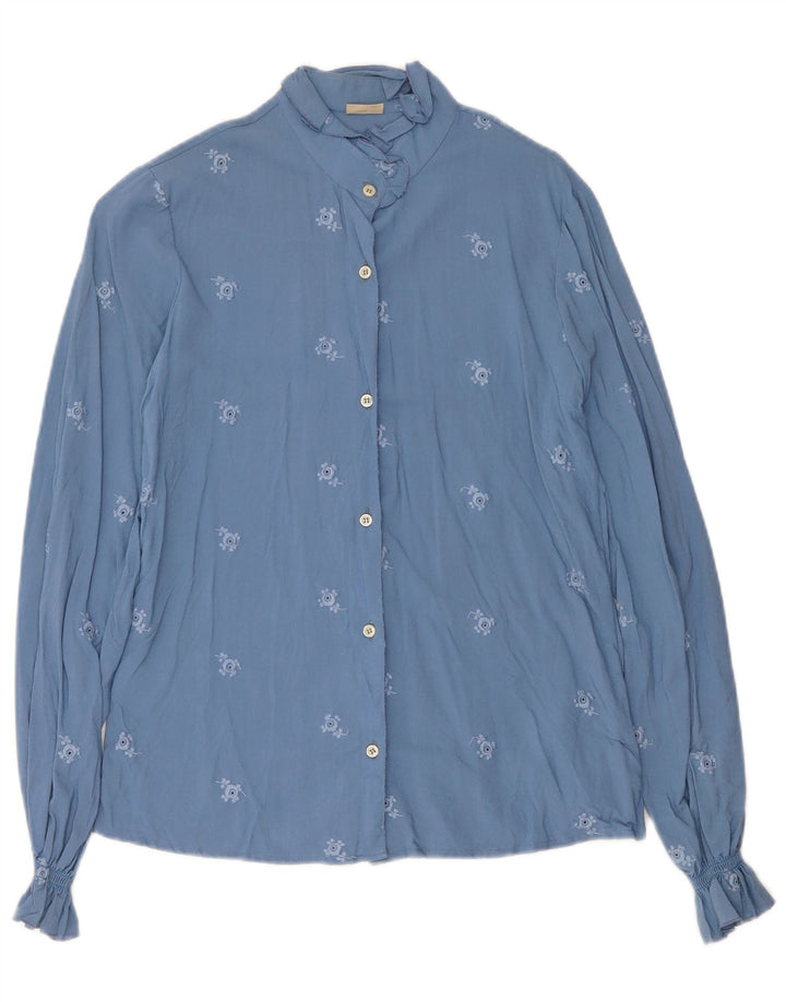 Blusa feminina vintage IT 42 viscose floral azul médio