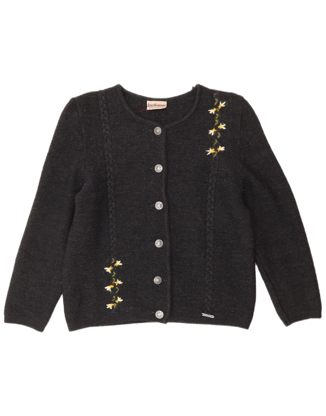 Suéter cardigã feminino KAUFMANN IT 44 lã floral cinza médio
