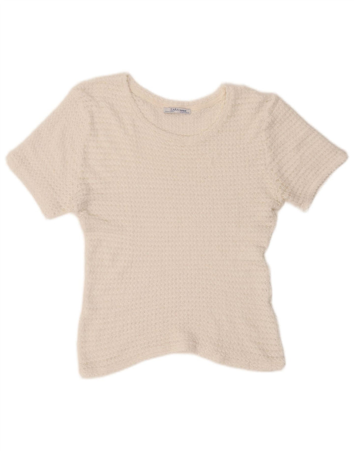 Blusa feminina Zara Trafaluc Knit Top UK 14 Médio Branco