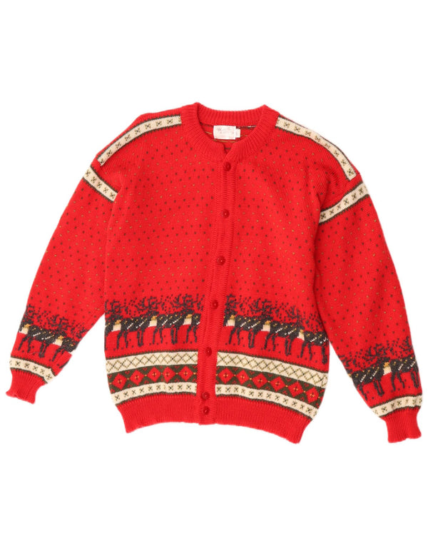 Suéter cardigã feminino Maria Lammi 13-14 anos vermelho Fair Isle lã merino