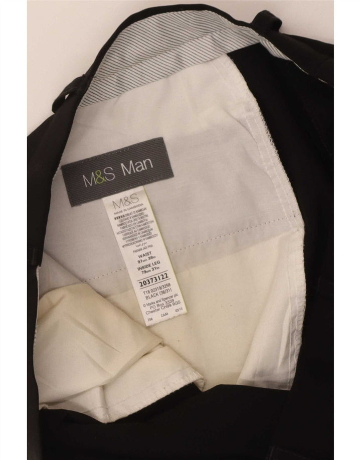 Calça masculina de terno reto Marks & Spencer W38 L31 poliéster preto