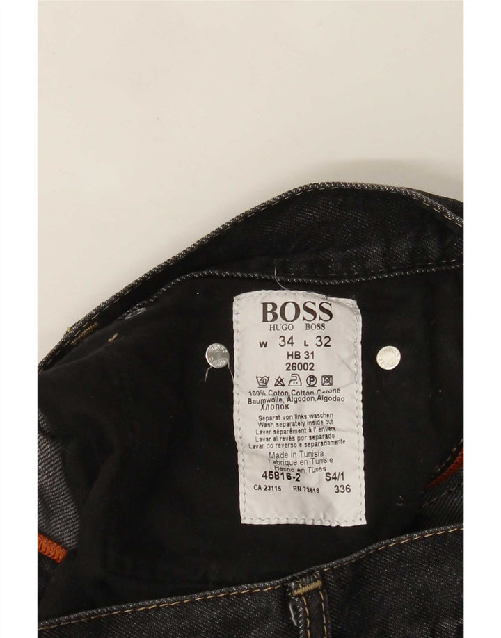 HUGO BOSS Mens Bootcut Jeans W34 L32 Algodão Preto
