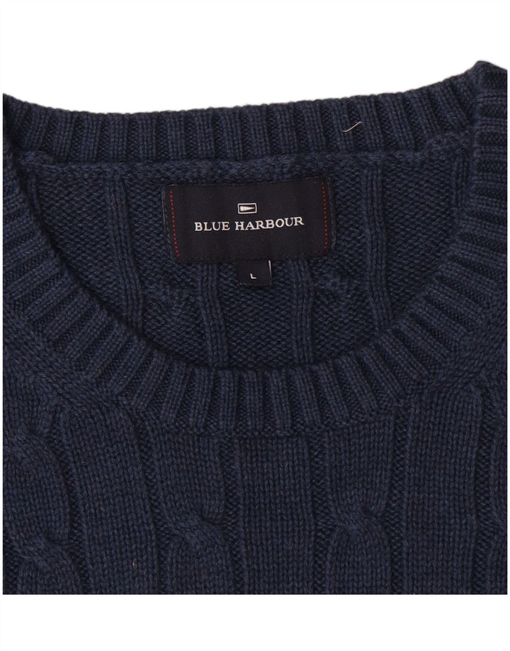 Suéter masculino Marks & Spencer Blue Harbor com gola redonda grande azul marinho