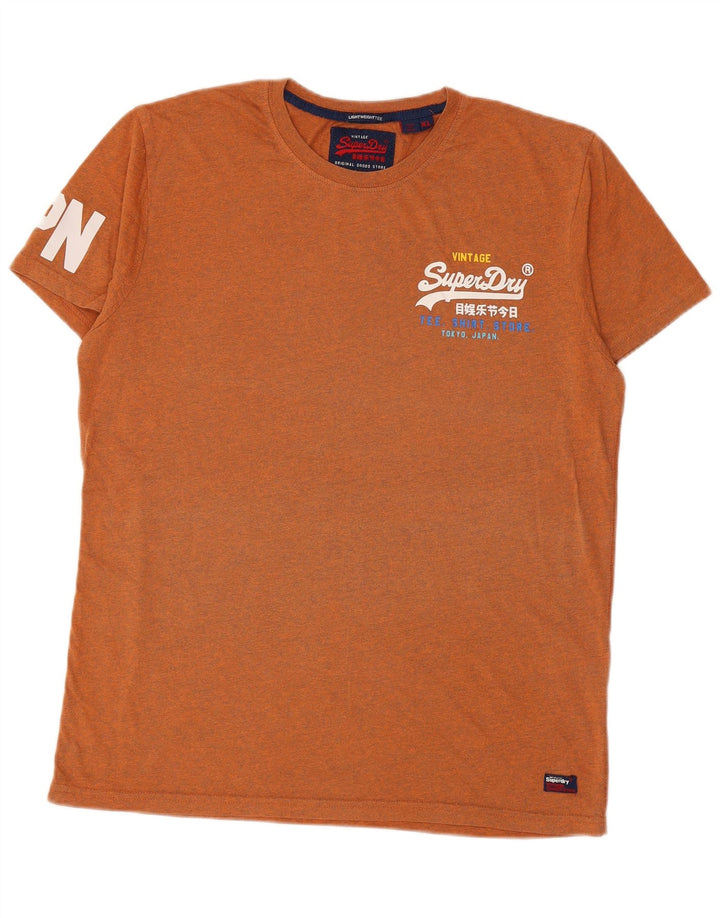 Camiseta masculina gráfica SUPERDRY Top XL algodão manchado laranja