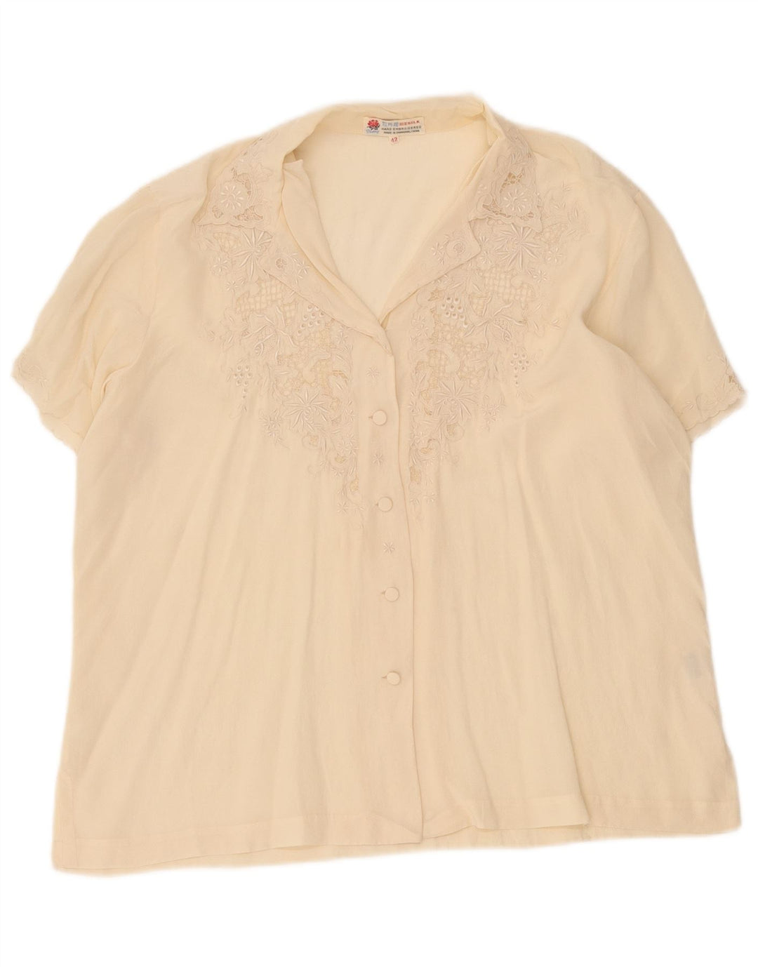 Blusa feminina vintage manga curta IT 42 médio off white seda