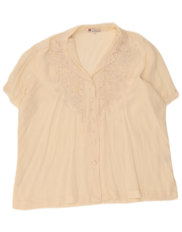 Blusa feminina vintage manga curta IT 42 médio off white seda