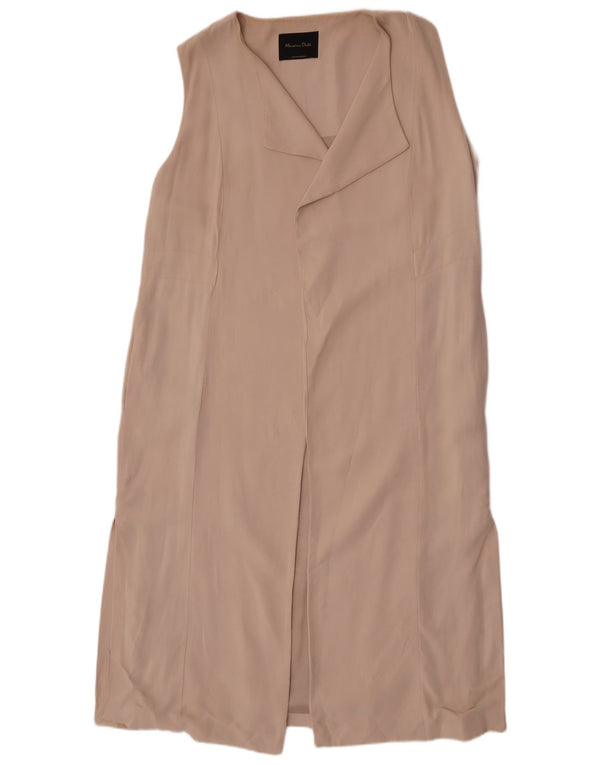Jaqueta blazer feminina Massimo Dutti Longline sem mangas Reino Unido 14 médio bege