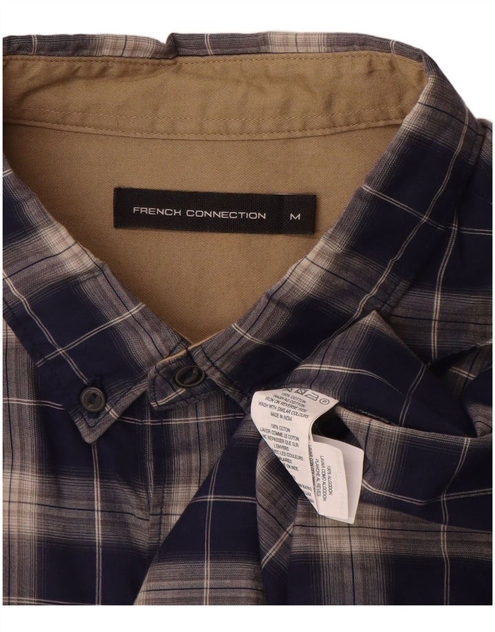 Camisa masculina FRENCH CONNECTION de algodão xadrez azul marinho médio