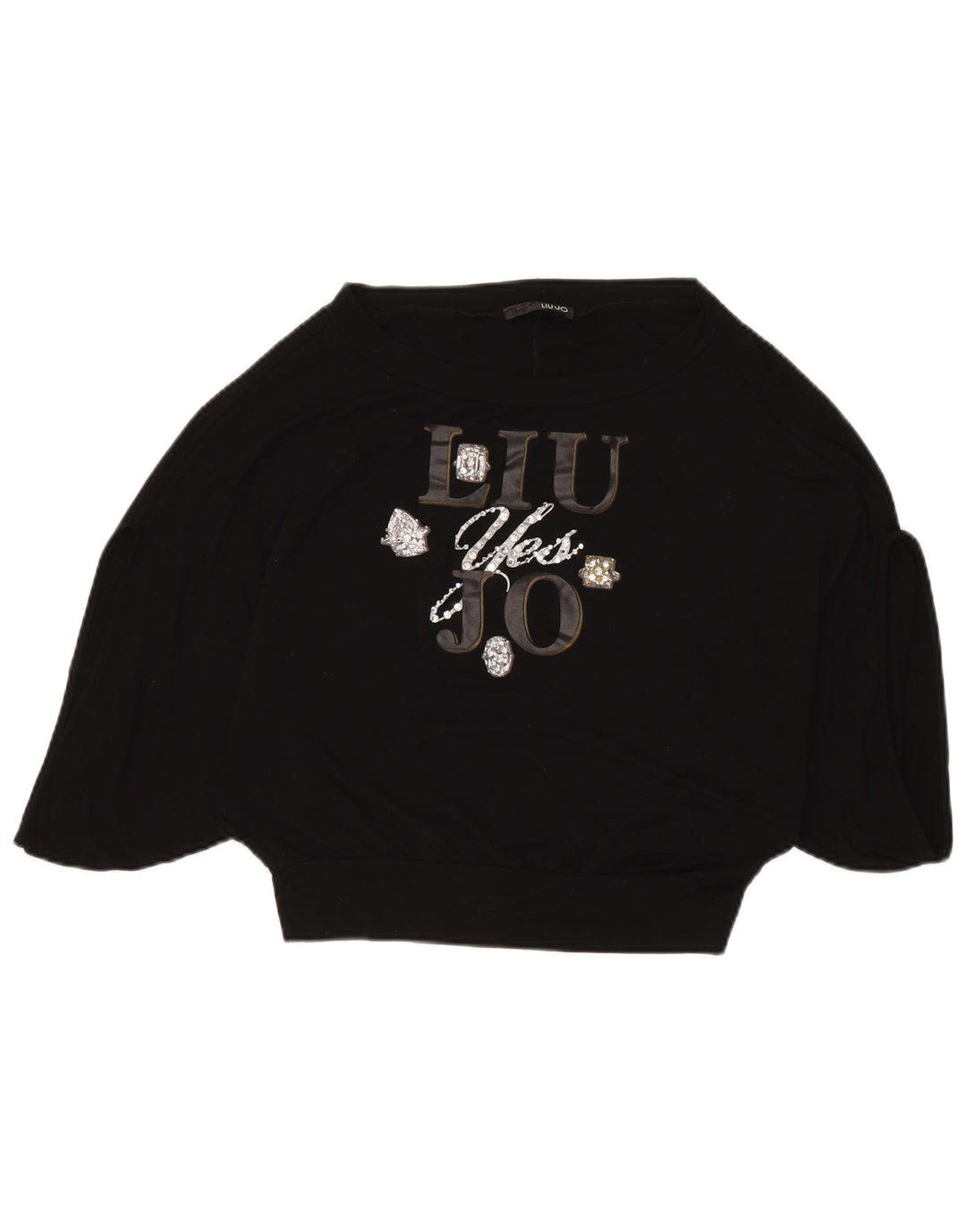 Liu Jo Top gráfico feminino Batwing manga 3/4 IT 40 Viscose preta pequena