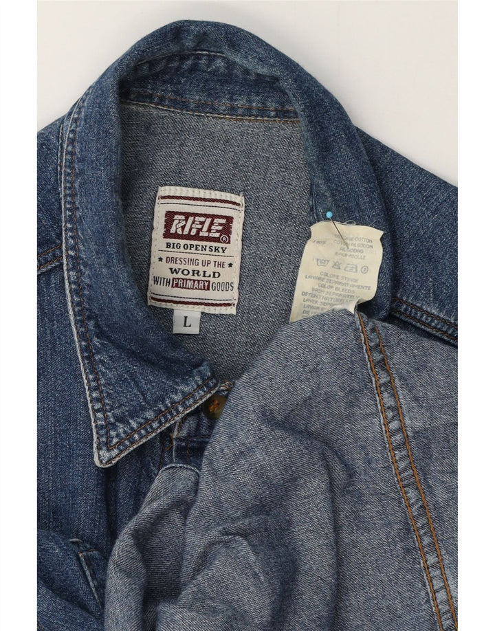 Camisa jeans masculina Rifle grande algodão azul
