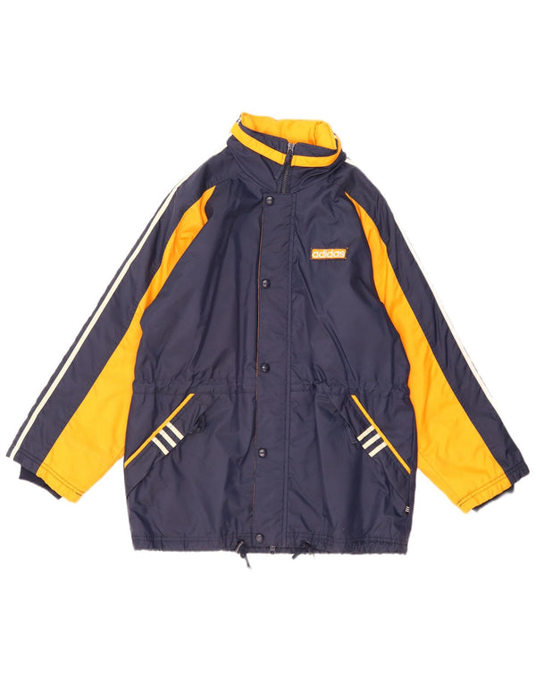 Jaqueta corta-vento masculina Adidas UK 40 grande bloco colorido azul marinho