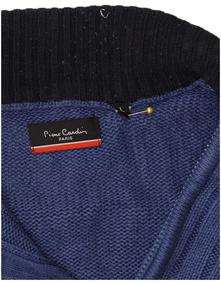 Suéter masculino Pierre Cardin com zíper e gola grande azul