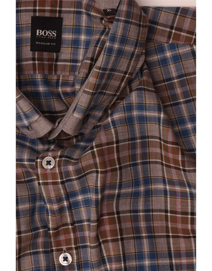 Camisa masculina Hugo Boss Regular Fit XL marrom xadrez algodão
