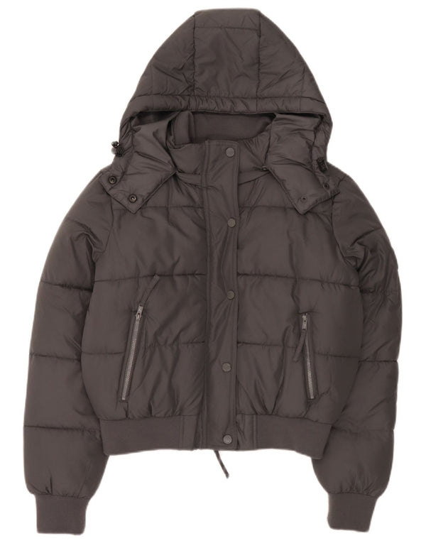 Jaqueta feminina acolchoada com capuz e capuz HOLLISTER UK 10 poliéster cinza pequeno