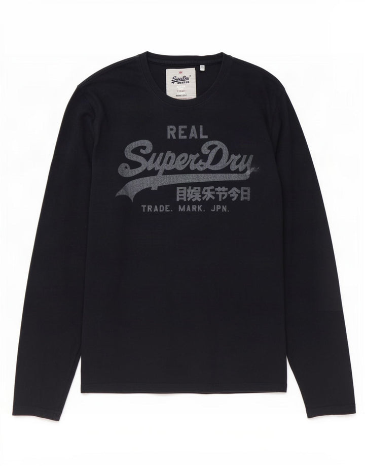 Top gráfico masculino Superdry manga comprida grande algodão azul marinho