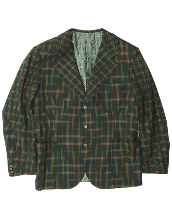 Jaqueta blazer masculina vintage com 3 botões Reino Unido 38 xadrez verde médio