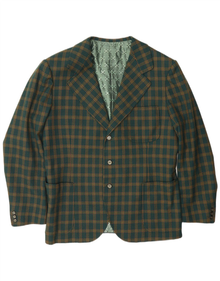 Jaqueta blazer masculina vintage com 3 botões Reino Unido 38 xadrez verde médio