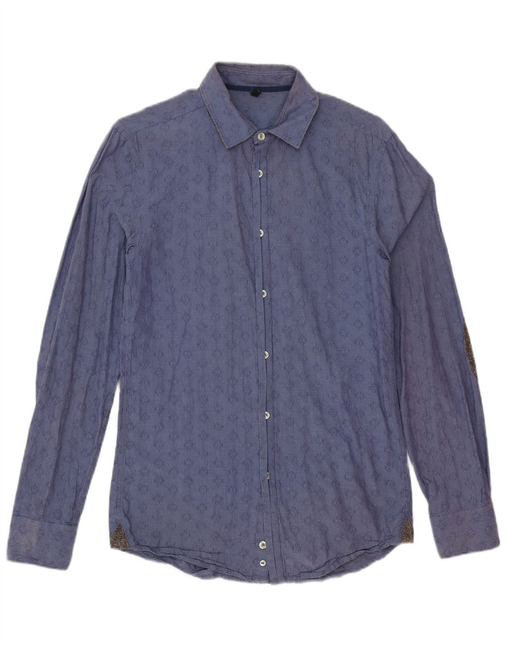 Camisa masculina Benetton pequena azul marinho geométrica