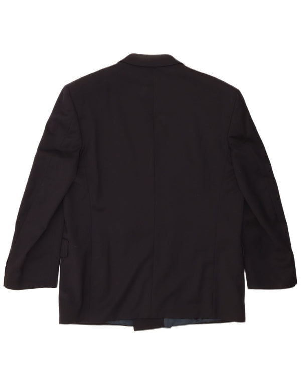 Jaqueta blazer masculina Jaeger com peito duplo IT 54 2XL lã azul marinho