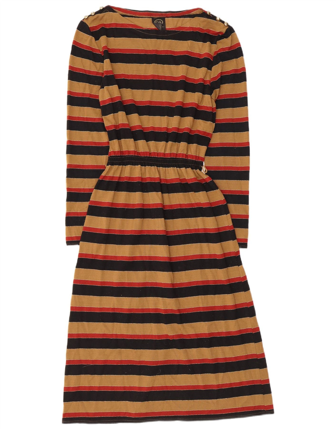 C&A Vestido maxi feminino de manga comprida UE 38 acrílico listrado marrom médio