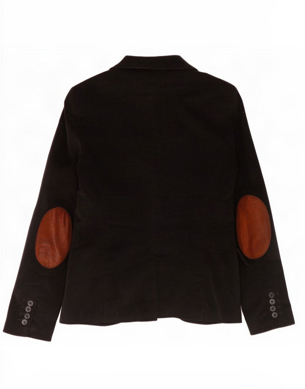 Zara Jaqueta blazer feminina de veludo cotelê com 1 botão Reino Unido 12 algodão preto médio