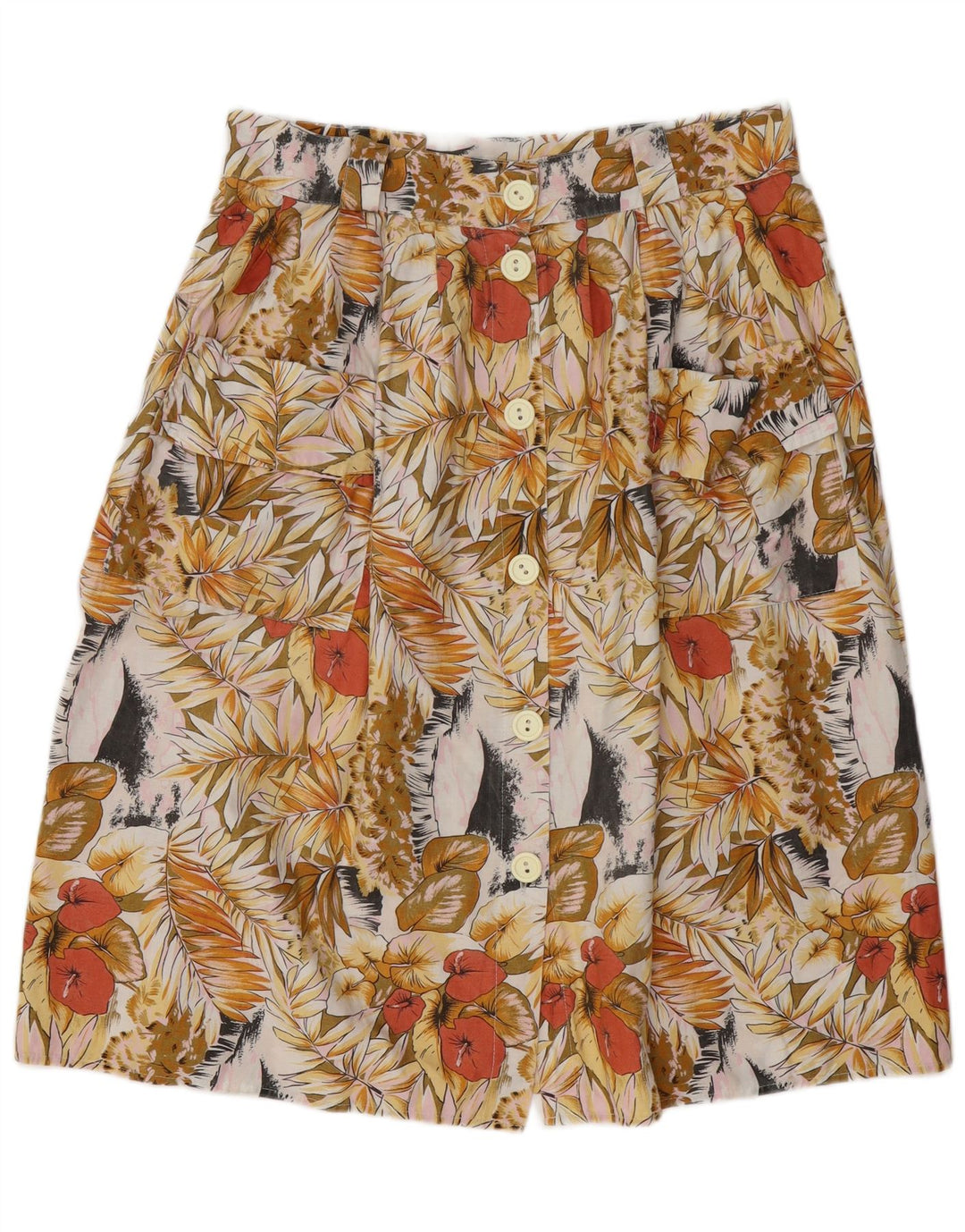 Saia evasê feminina VINTAGE W34 grande floral multicolorida