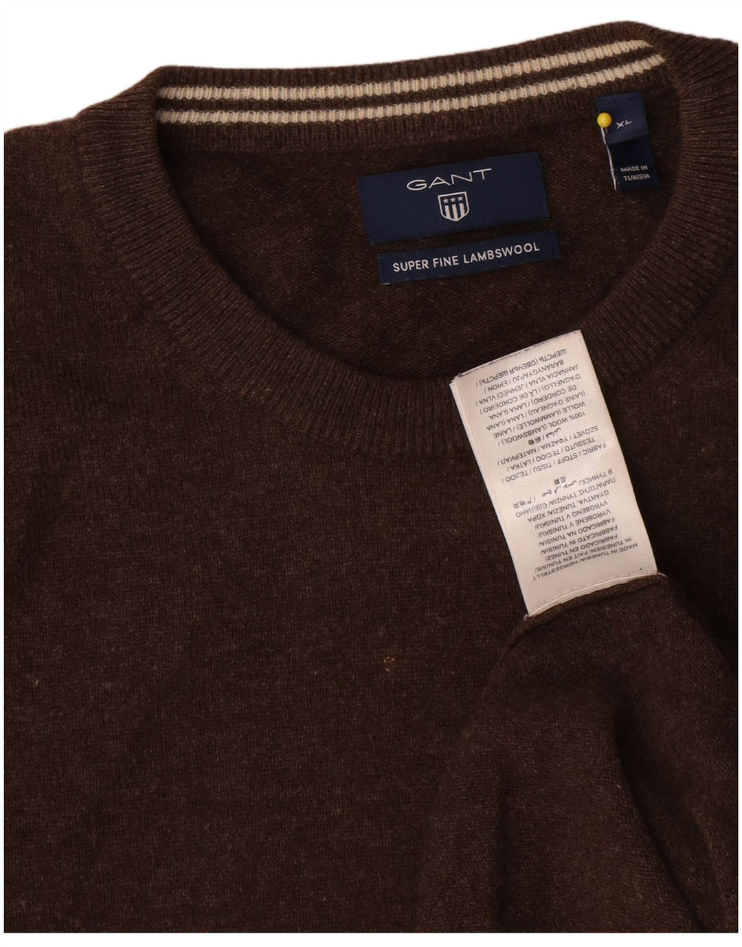 Suéter masculino Gant com gola redonda e lã de cordeiro marrom XL