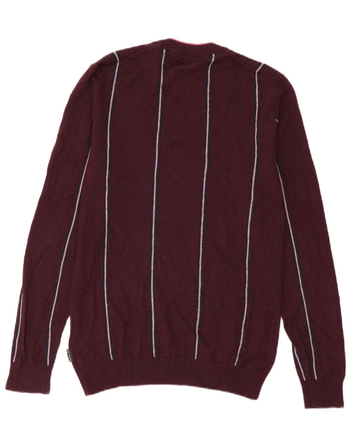 Suéter masculino Ted Baker com gola redonda e lã listrada pequena cor de vinho