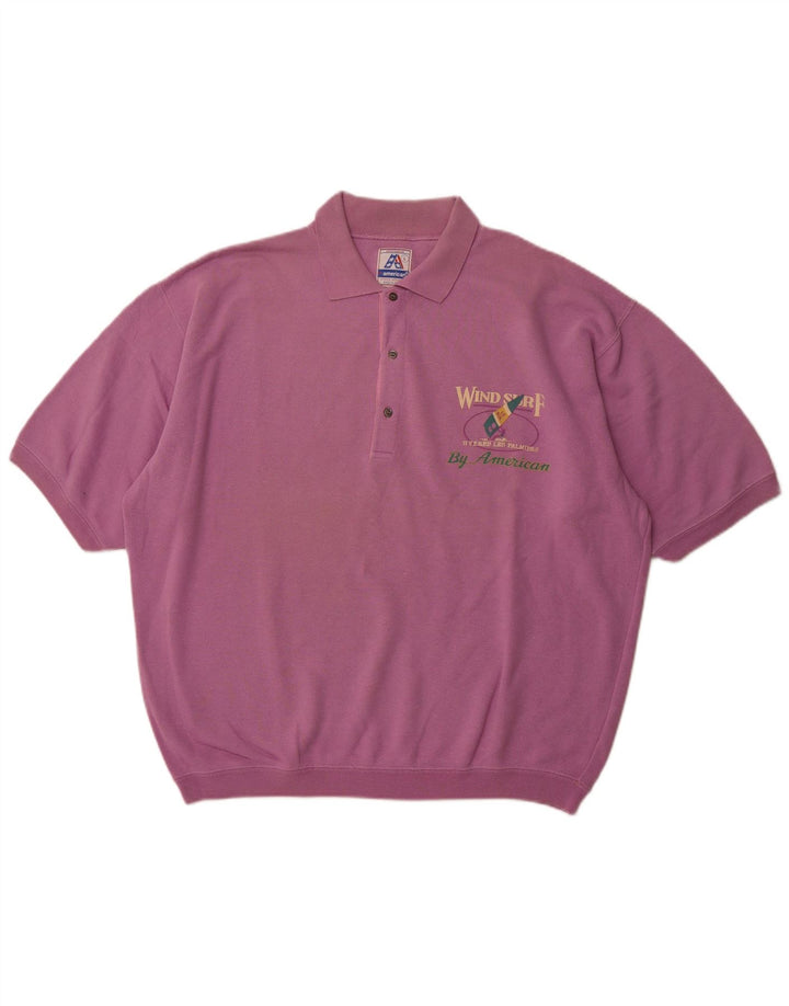 BY AMERICAN Suéter masculino com gola polo gráfica grande roxo