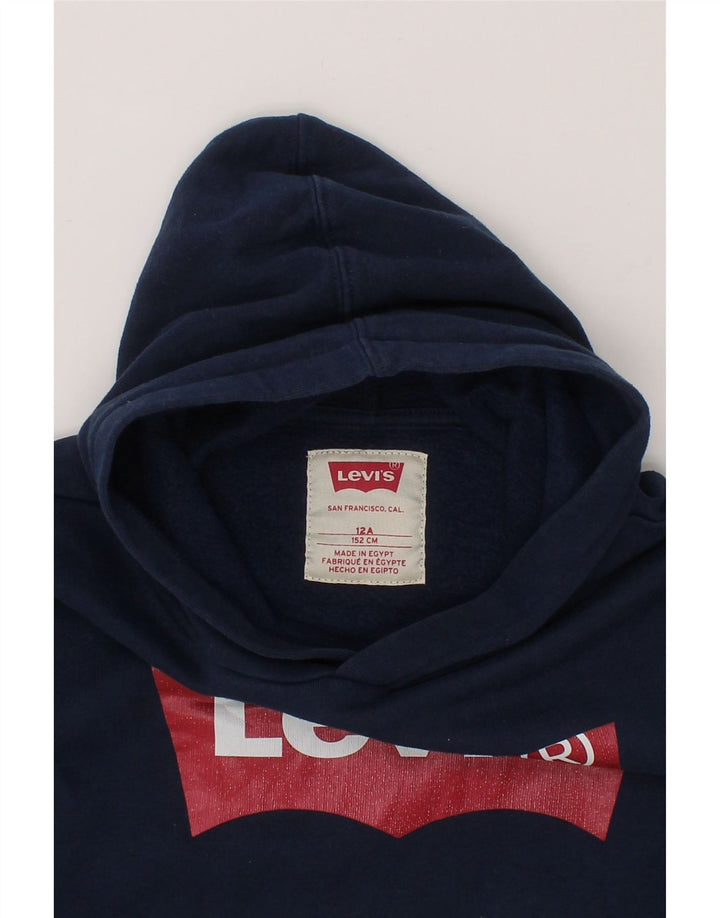 LEVI'S Boys Graphic Hoodie Jumper 11-12 Years Navy Blue Cotton Vintage Levi's and Second-Hand Levi's from Messina Hembry 