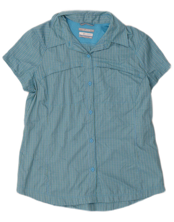 Camisa feminina de manga curta Columbia Omni-Shade Reino Unido 12 xadrez azul médio