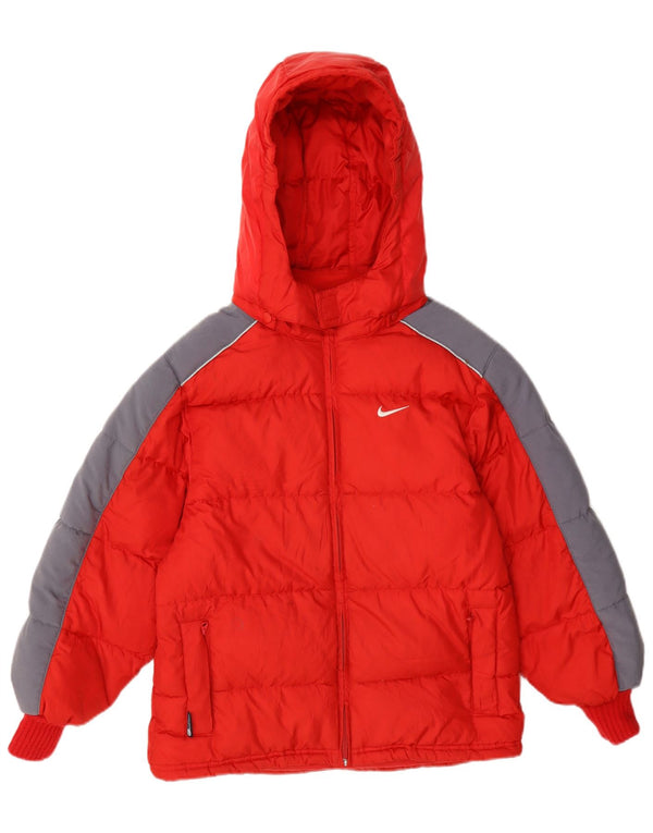 Jaqueta acolchoada com capuz Nike Boys 7-8 anos XL vermelho colorblock poliéster