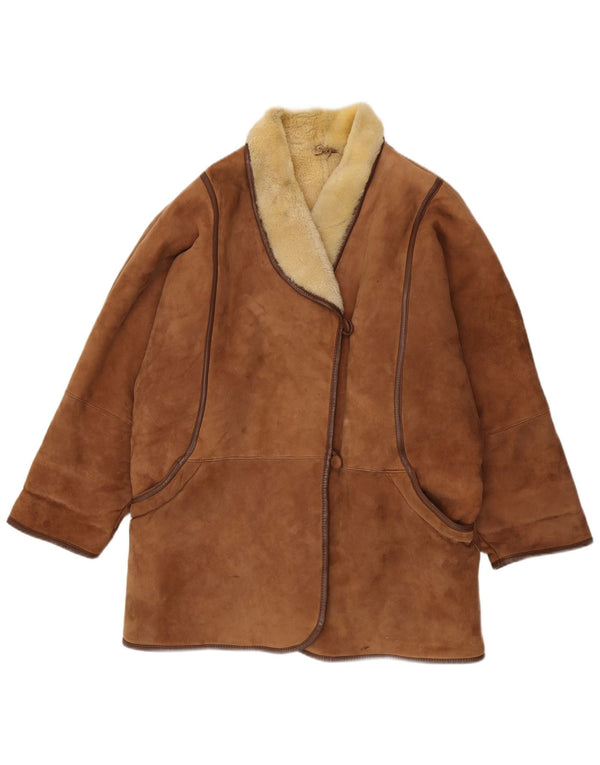 Casaco feminino vintage de corte grande IT 48 XL marrom shearling