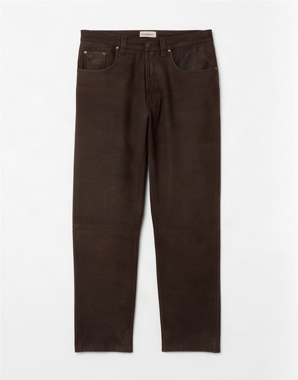 Calças de couro retas masculinas vintage W34 L32 marrom