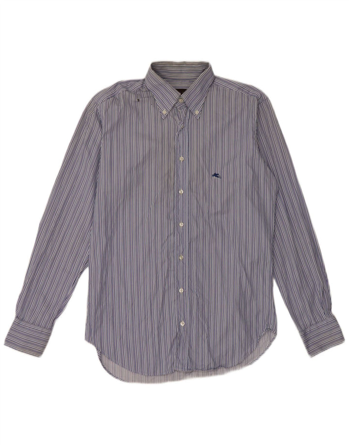 Camisa masculina Etro tamanho 40 algodão listrado azul médio