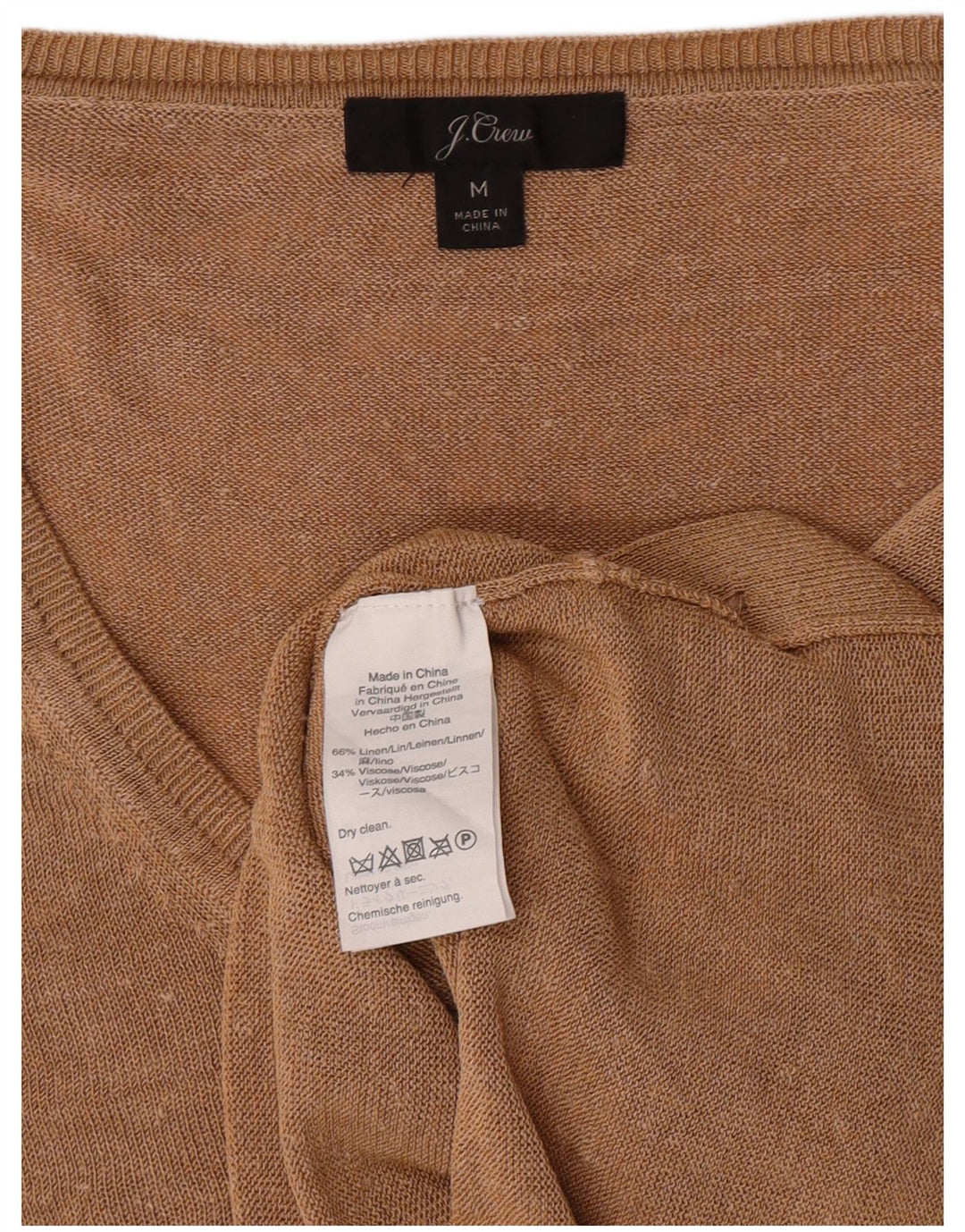 Suéter feminino J. CREW com decote em V UK 14 linho marrom médio