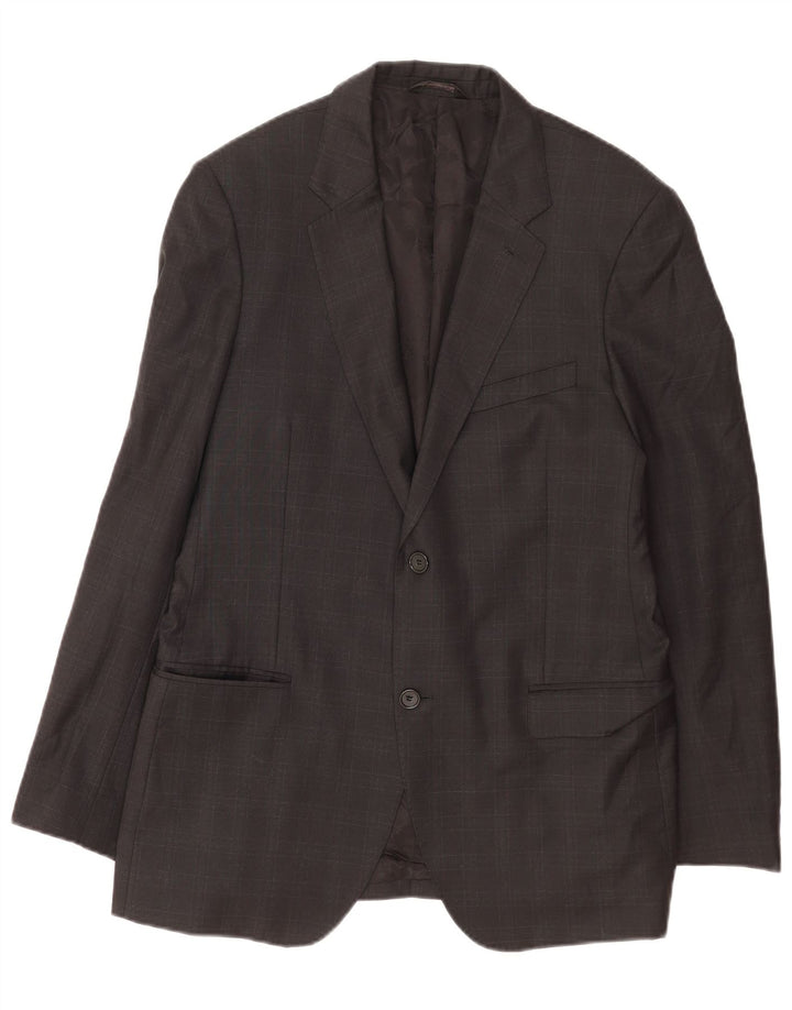 Jaqueta blazer masculina de 2 botões Calvin Klein IT 50 grande lã xadrez cinza