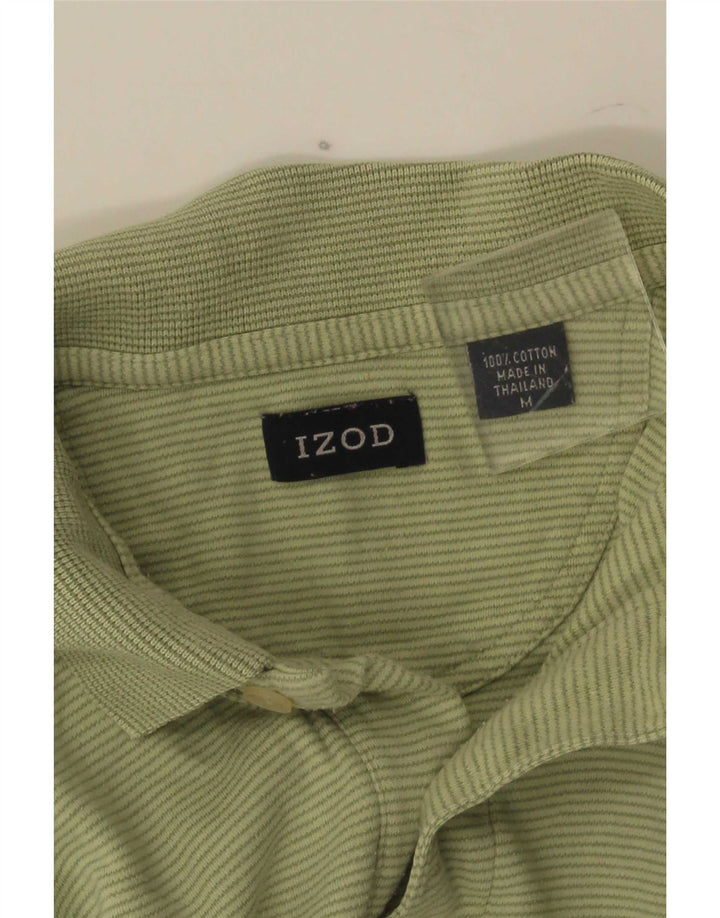Camisa polo masculina Izod de algodão listrado verde médio