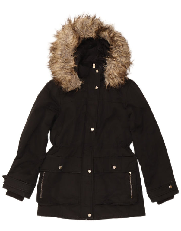 Jaqueta Parka com capuz feminina Topshop Reino Unido 8 poliéster preto pequeno