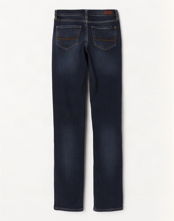 Tommy Hilfiger feminino Rome RW cintura baixa jeans reto W25 L32 algodão azul