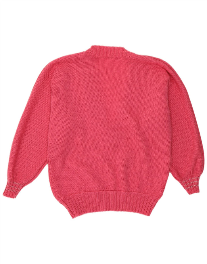 Suéter feminino VINTAGE com decote em V UK 14 rosa médio