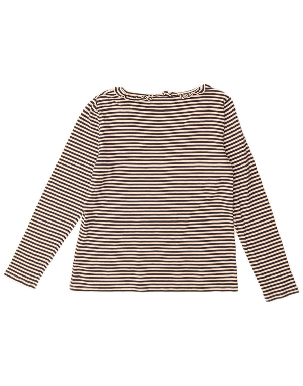 Crew Clothing Womens Top Manga Longa Reino Unido 8 Pequeno Algodão Listrado Branco