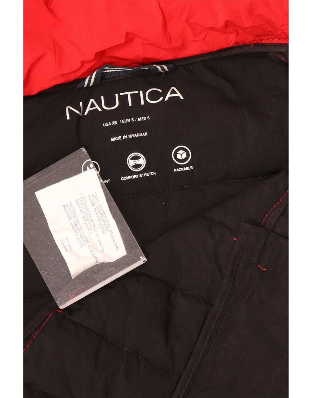Jaqueta acolchoada com capuz feminina Nautica UK 6 XS poliéster vermelho