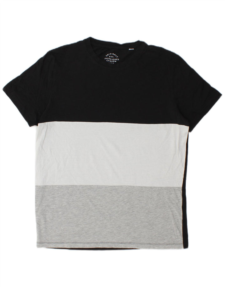 Camiseta masculina Jack & Jones grande bloco colorido preto