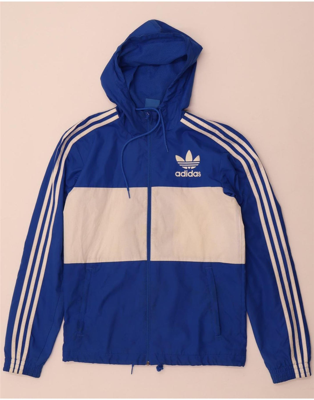 Adidas masculino moletom com capuz jaqueta superior pequeno azul colorblock poliéster