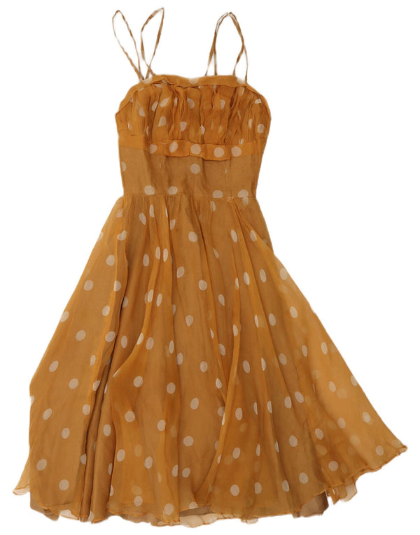 Vestido vintage feminino evasê UK 8 bolinhas amarelas pequenas